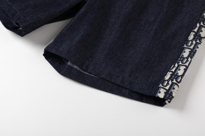 Navy Denim Oblique Logo Tape Elastic Waist Shorts for Kids 29000503