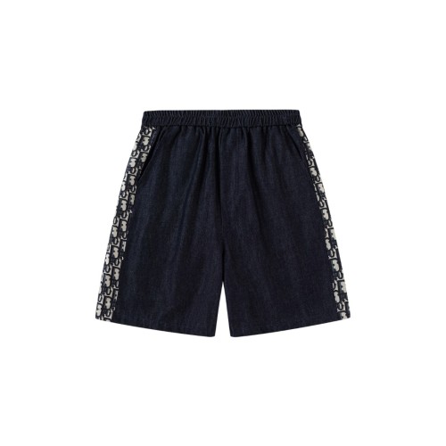 Navy Denim Oblique Logo Tape Elastic Waist Shorts for Kids 29000503