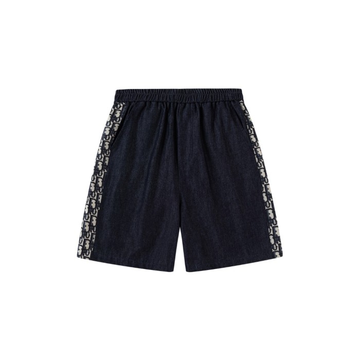 Navy Denim Oblique Logo Tape Elastic Waist Shorts for Kids 29000503