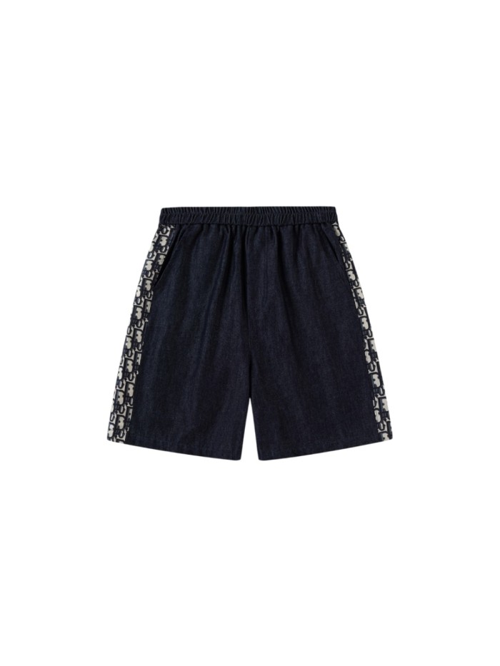 Navy Denim Oblique Logo Tape Elastic Waist Shorts for Kids 29000503