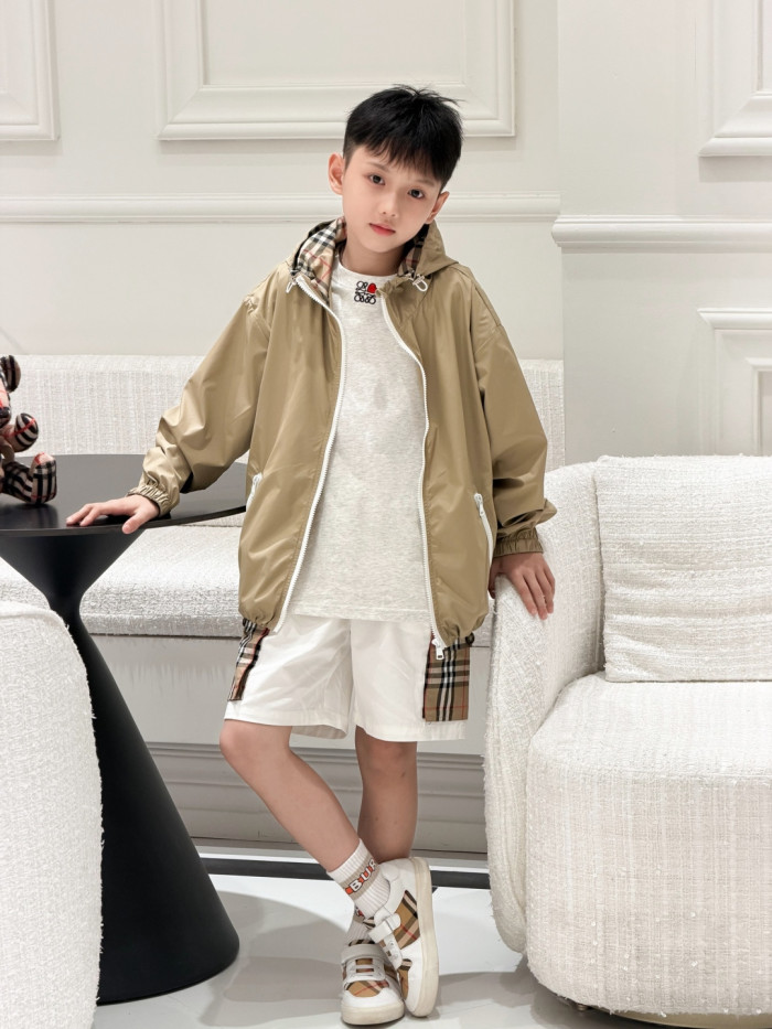 Reversible Check Waterproof Windproof Lightweight Hooded Jacket for Kids 2 colors 29000388