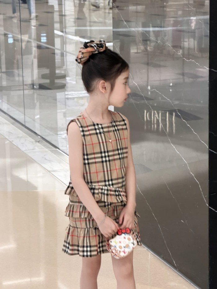 Khaki Vintage Check Kids A-Line Sleeveless Dress for Kids 29000405