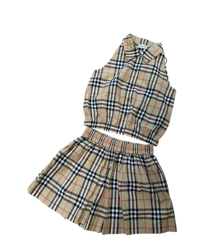 Khaki Check Girls Sleeveless Top &  Shorts Set  for Kids 29000439