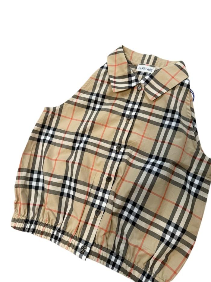 Khaki Check Girls Sleeveless Top &  Shorts Set  for Kids 29000439