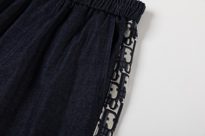 Navy Denim Oblique Logo Tape Elastic Waist Shorts for Kids 29000503