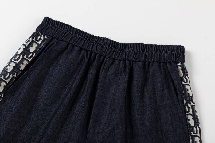 Navy Denim Oblique Logo Tape Elastic Waist Shorts for Kids 29000503
