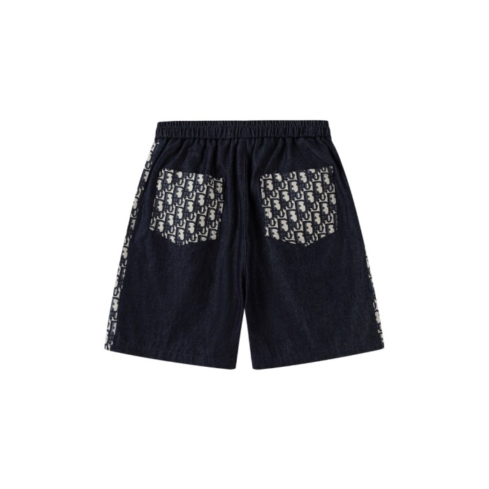 Navy Denim Oblique Logo Tape Elastic Waist Shorts for Kids 29000503