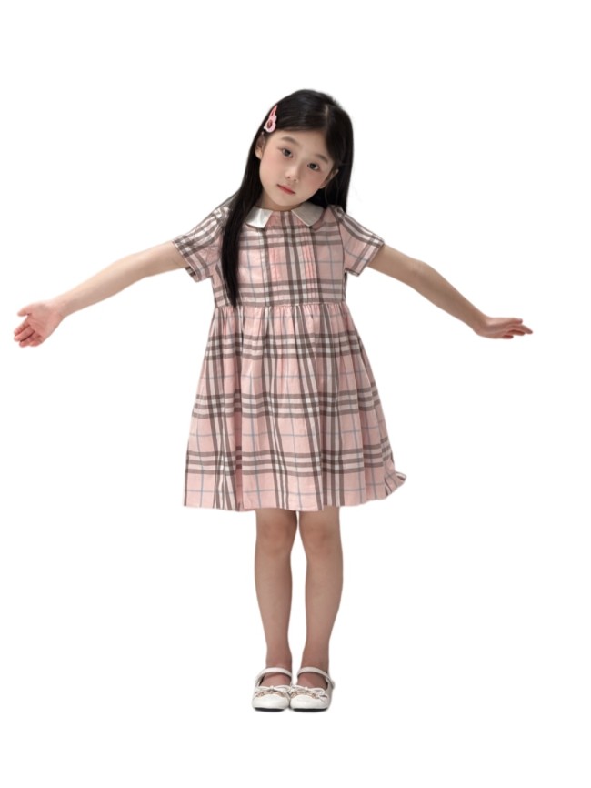 Pink Plaid Peter Pan Collar A-Line Dress for Kids 29006246
