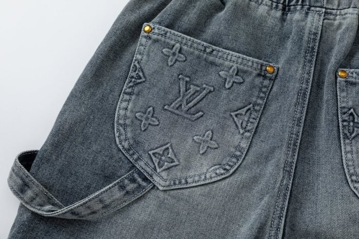 Embossed Monogram Rivet Pocket Washed Denim Shorts for Kids 29006099