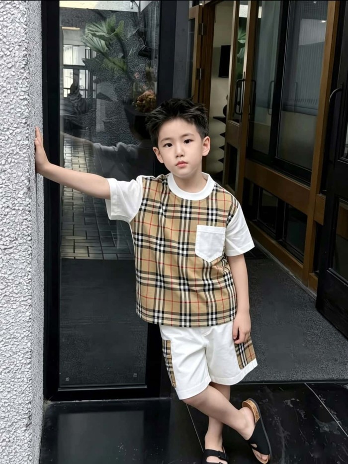 Classic Checkerboard Spliced T-Shirt for Kids 29006673