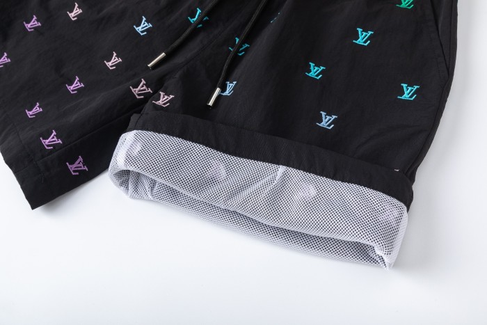 Gradient Rainbow Monogram Embroidered Elastic Waist Drawstring Shorts for Kids 29006074