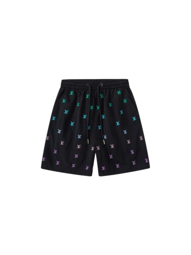 Gradient Rainbow Monogram Embroidered Elastic Waist Drawstring Shorts for Kids 29006074