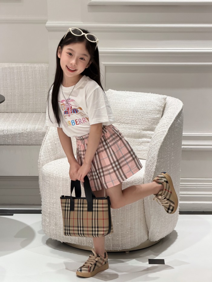 Equestrian Knight Print Cotton T-Shirt &  Plaid Skort Set  for Kids 29006262