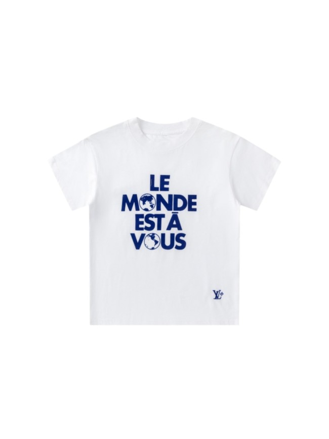 Flocked Environmental Blue Letter Print T-shirt for Kids 29006091
