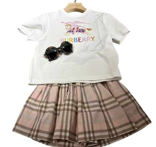 Equestrian Knight Print Cotton T-Shirt &  Plaid Skort Set  for Kids 29006262
