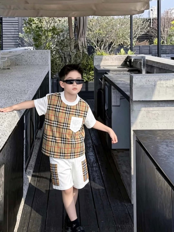 Classic Checkerboard Spliced T-Shirt for Kids 29006673
