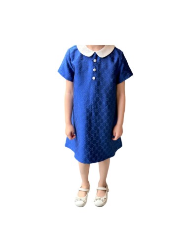 Royal Blue GG Monogram Peter Pan Collar A-Line Dress for Kids 29006280