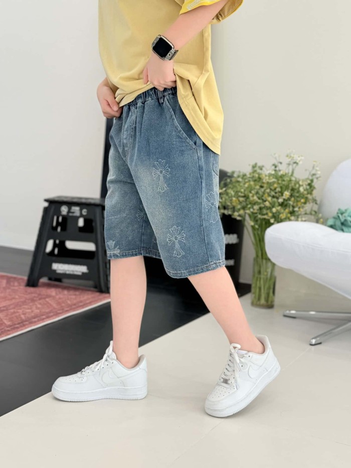 Cross Print  Washed Denim Shorts for Kids 29008975