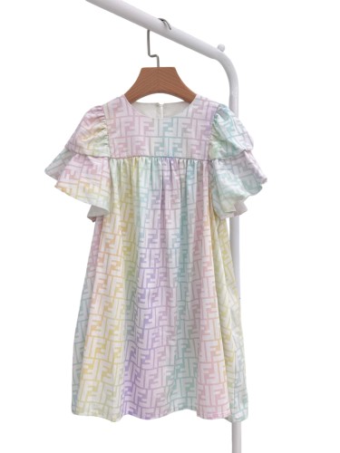 Rainbow Gradient Print Puff Sleeve Dress for Kids 29008801