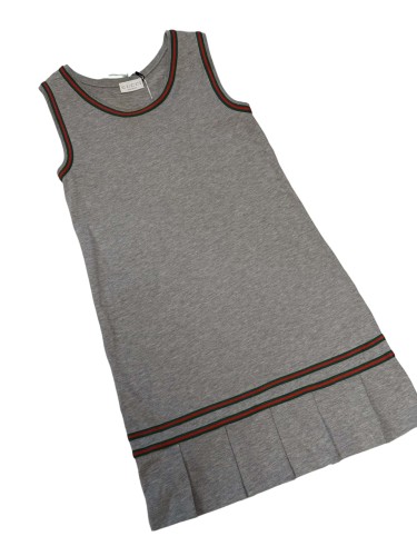 Grey Cotton Iconic Red-Green Web Sleeveless Dress for Kids 29008604