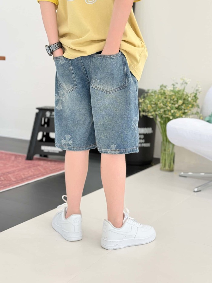 Cross Print  Washed Denim Shorts for Kids 29008975
