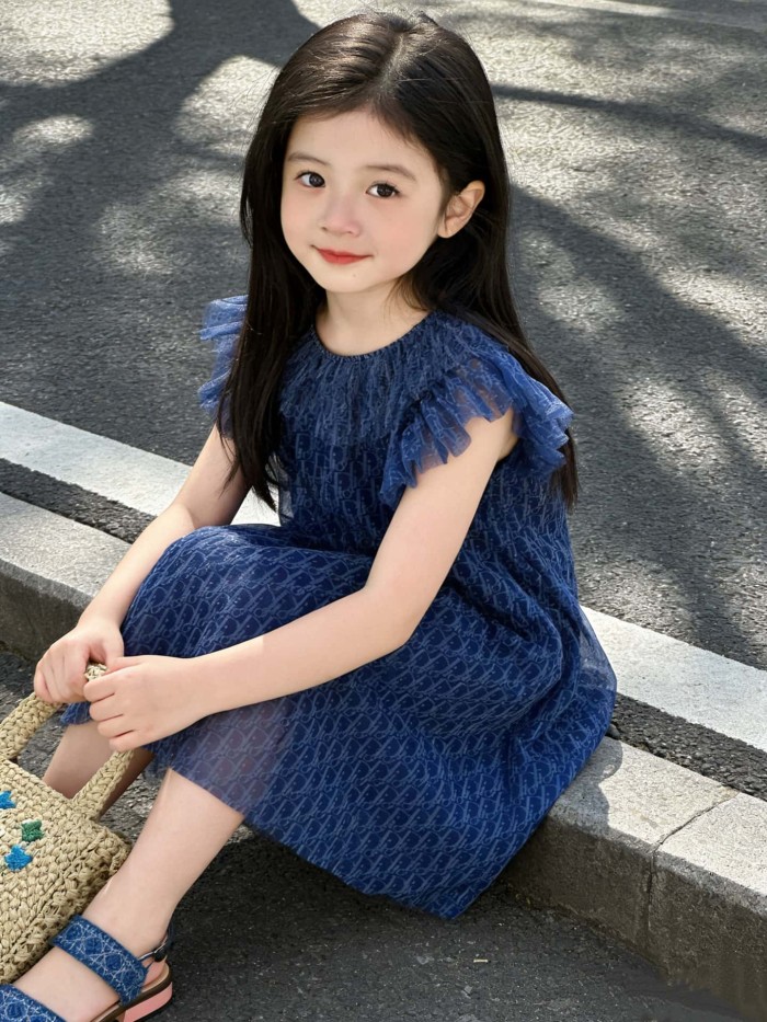 Tulle Dress with Ruffled Neck & Flutter Sleeves for Kids 29008833