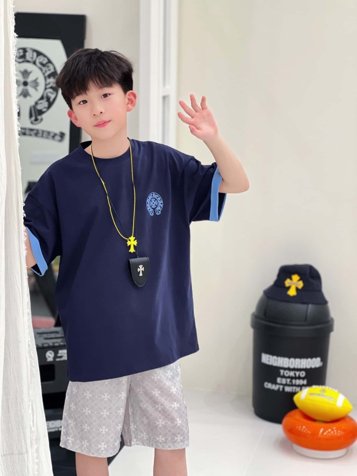 Cross Horseshoe Print Color Block Casual T-Shirt 3 colors for Kids 29008975