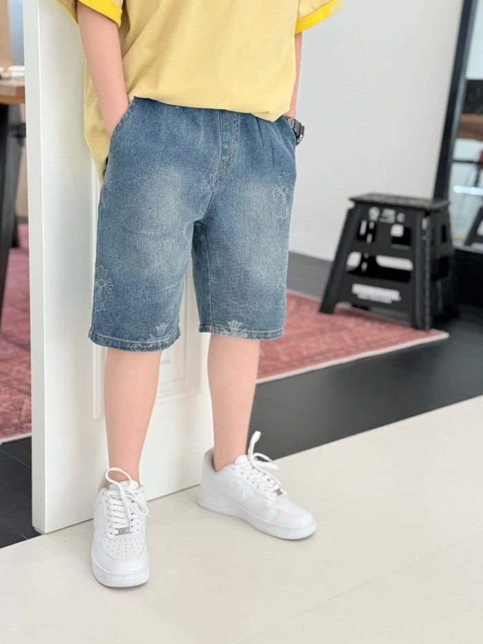 Cross Print  Washed Denim Shorts for Kids 29008975