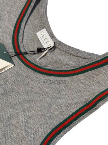 Grey Cotton Iconic Red-Green Web Sleeveless Dress for Kids 29008604