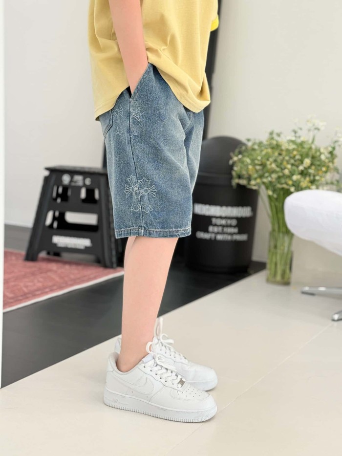 Cross Print  Washed Denim Shorts for Kids 29008975