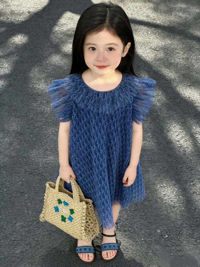 Tulle Dress with Ruffled Neck & Flutter Sleeves for Kids 29008833