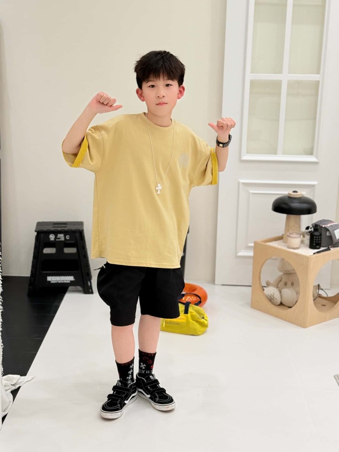 Cross Horseshoe Print Color Block Casual T-Shirt 3 colors for Kids 29008975