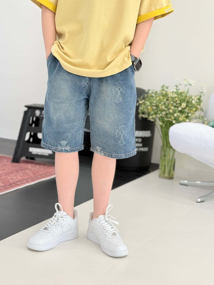 Cross Print  Washed Denim Shorts for Kids 29008975