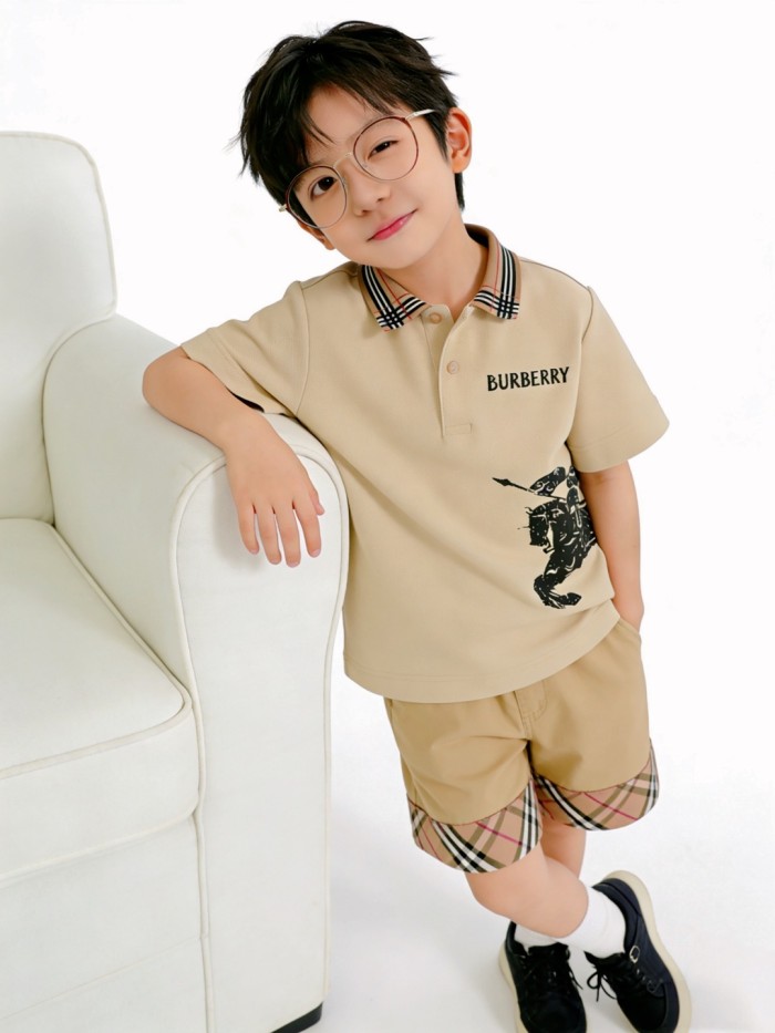 Khaki Jacquard Knight Check Collar Polo Shirt for Kids 29009048