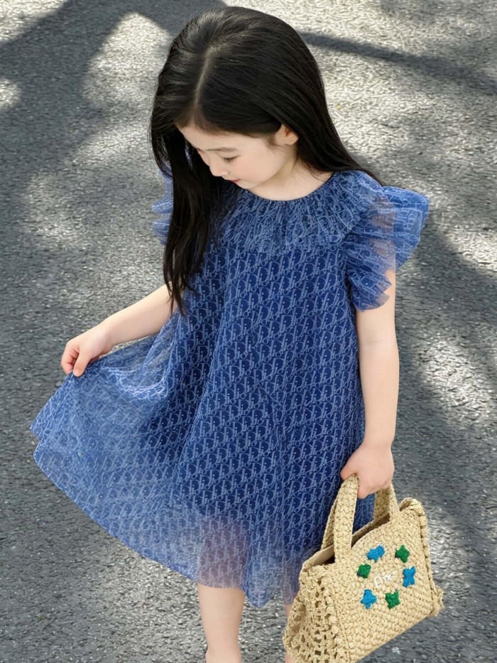 Tulle Dress with Ruffled Neck & Flutter Sleeves for Kids 29008833