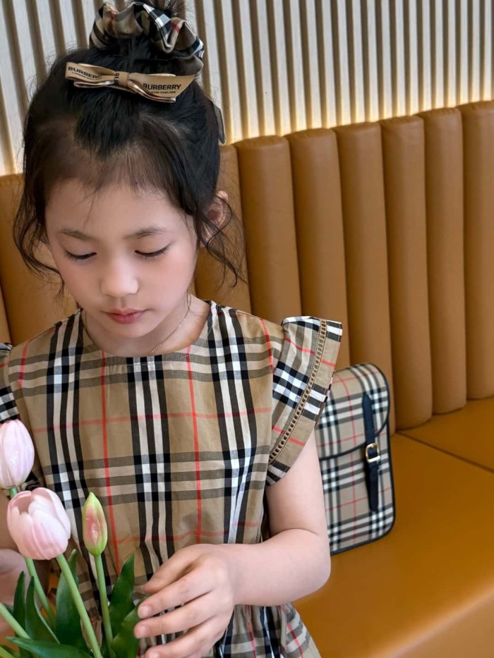 Vintage Check Drawstring Waist Cotton Dress for Kids 29010796