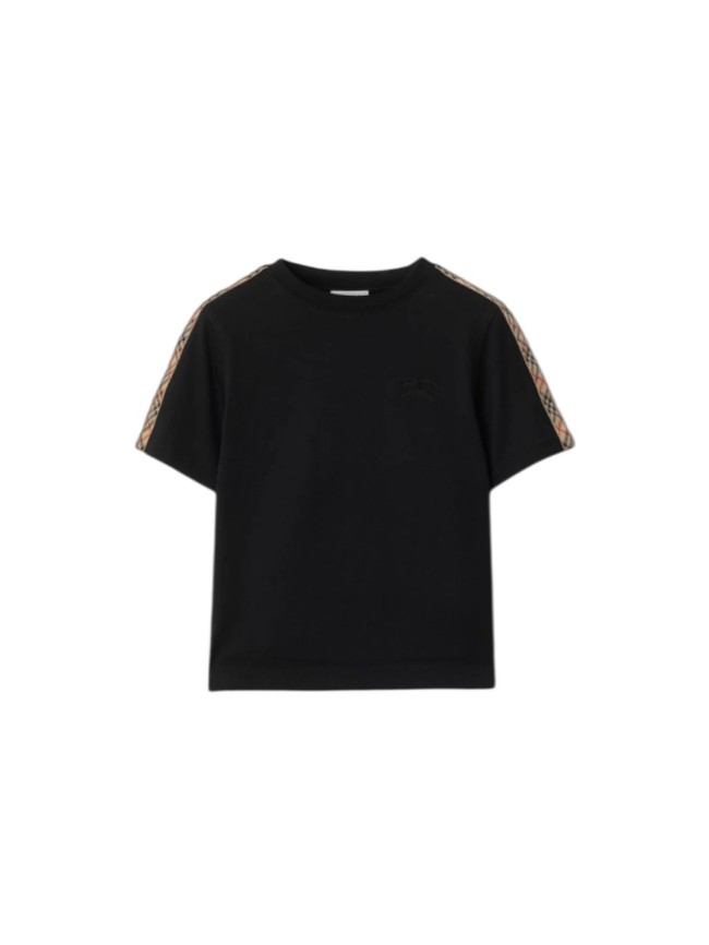 Black Check Trim Cotton T-Shirt for Kids 29010785