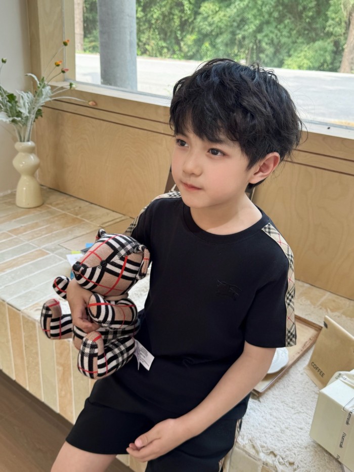 Black Check Trim Cotton T-Shirt for Kids 29010785
