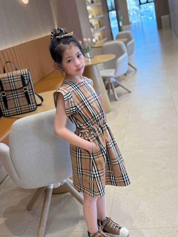 Vintage Check Drawstring Waist Cotton Dress for Kids 29010796