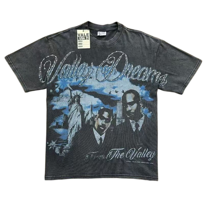 Portrait Print Rhinestone Washed Vintage T-Shirt 2 colors 29019044