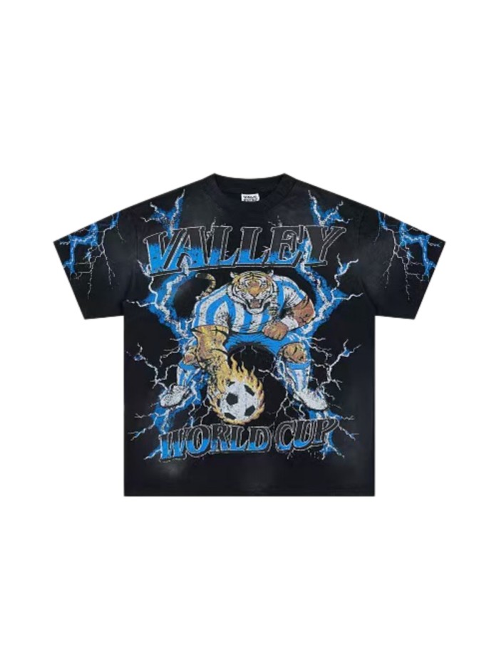 Retro Washed Black Soccer Tiger Graphic Oversized T-Shirt 29018961