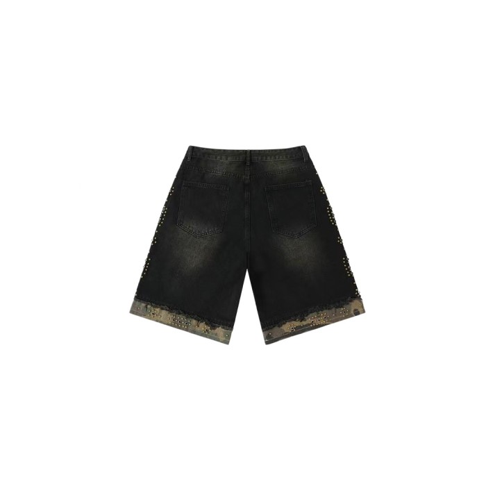 Wash Studded Camo Hem Distressed Denim Shorts 2 colors 29027500