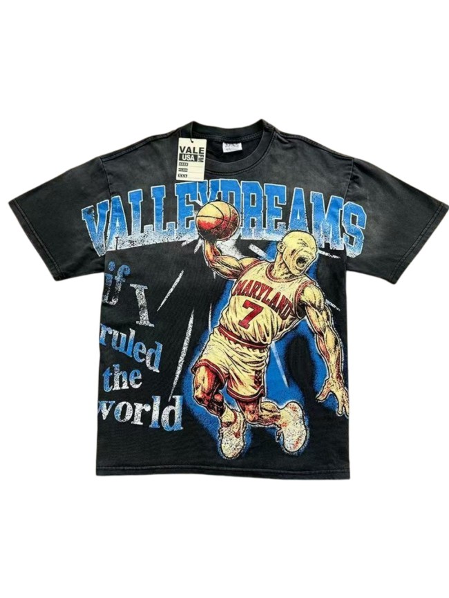 Retro Basketball Player Graphic Washed T-Shirt 2 colors 29027147