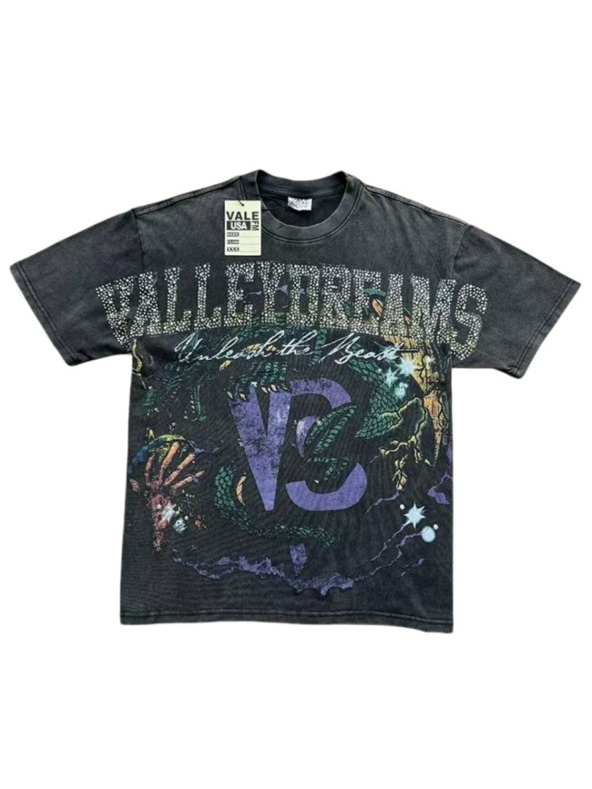 American Vintage Rhinestone Letter Printed Washed T-Shirt 29027128