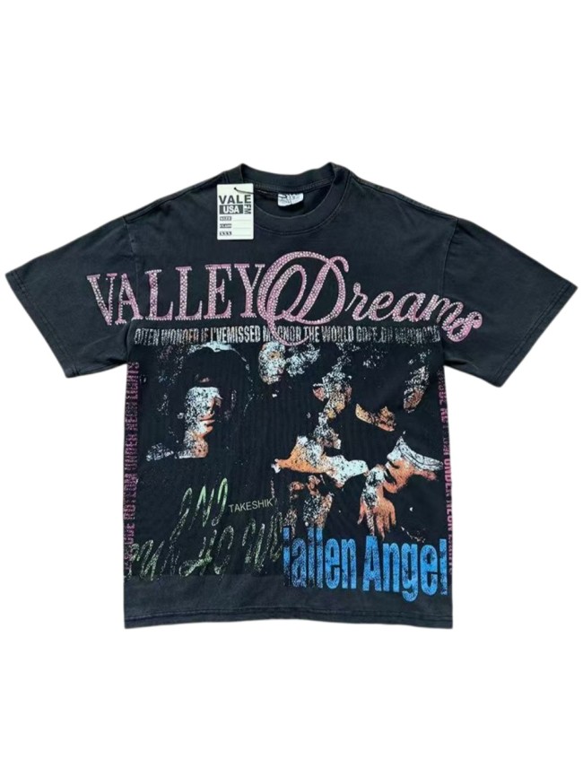 Retro Rhinestone & Portrait Graphic Washed T-Shirt 29027186