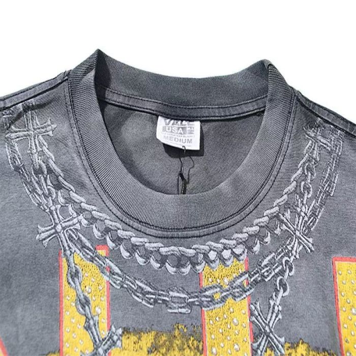 Hip Hop Portrait Rhinestone Graphic Washed T-Shirt 2 colors 29027397