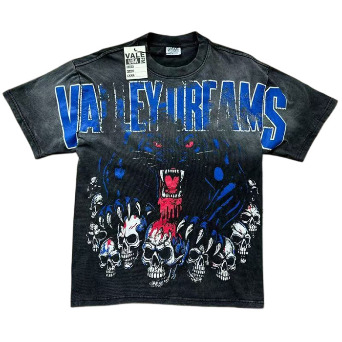 Black Panther Skull Distressed Wash Oversized Streetwear T-Shirt 29027143