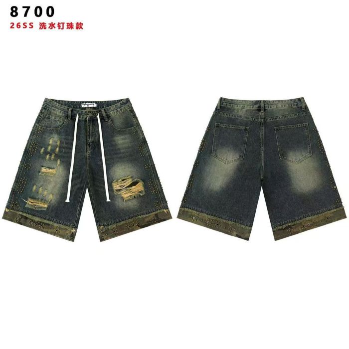 Wash Studded Camo Hem Distressed Denim Shorts 2 colors 29027500