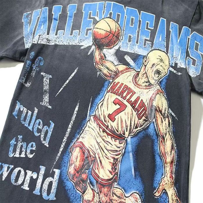 Retro Basketball Player Graphic Washed T-Shirt 2 colors 29027147