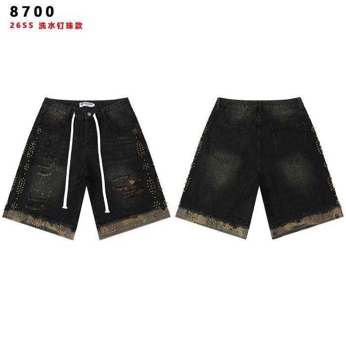 Wash Studded Camo Hem Distressed Denim Shorts 2 colors 29027500
